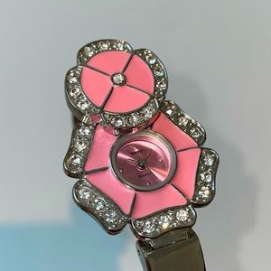 P.O.V. POINT OF VIEW Pink With Crystals Stainless Steel Quartz Watch Bracelet